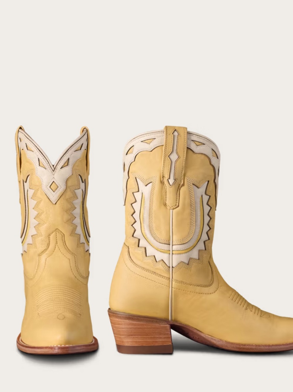 Tecovas Yellow Leather Western Boots with Cream Inlay